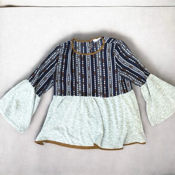 THML Mixed Print Long Sleeve Top Bell Sleeve Flowy Small - Picture 1 of 5